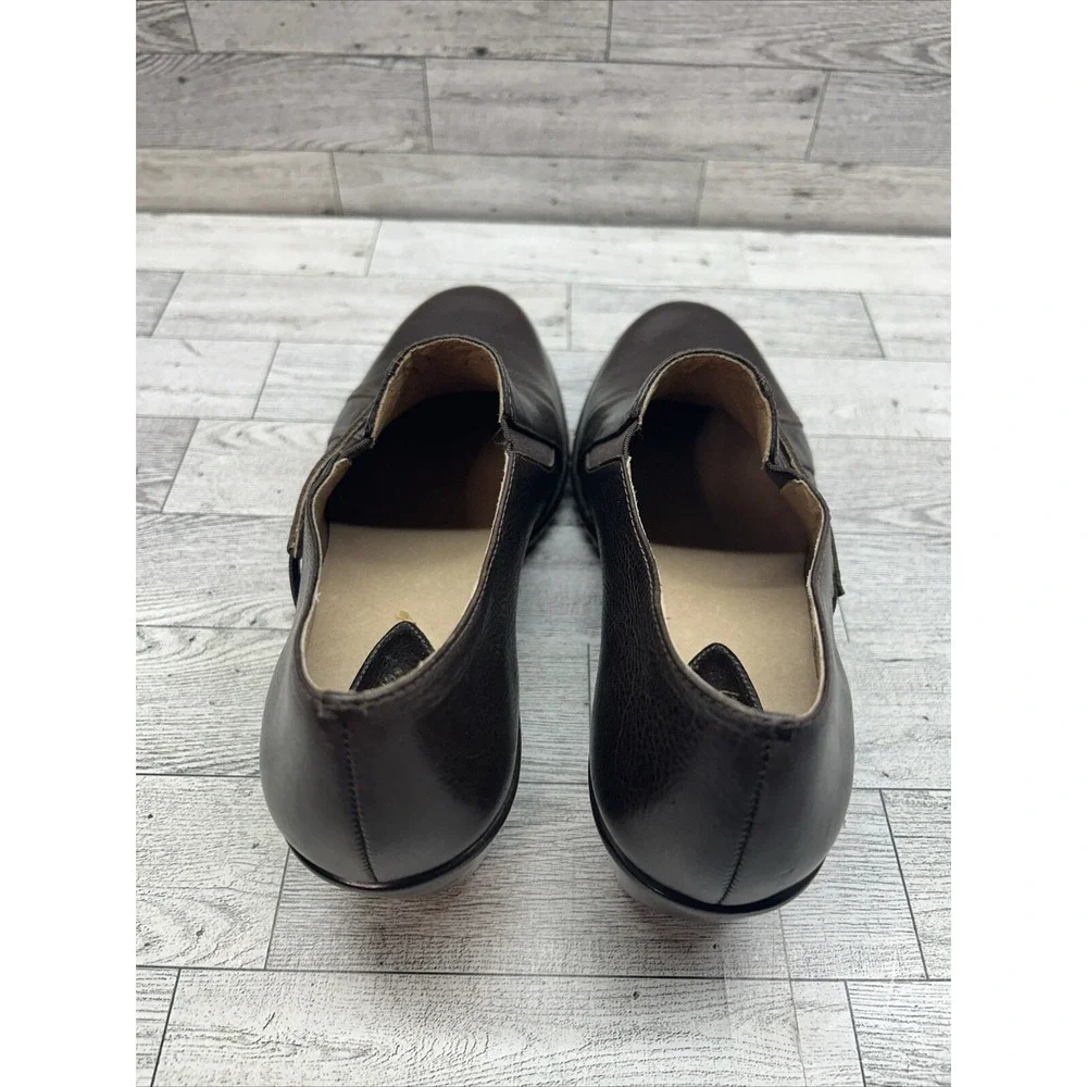 Clark's Artisan Womens Brown Leather Slip On Heels Elastic Stretch Sz 8.5M 73388